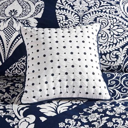 7 Piece Cotton Printed Comforter Set - Indigo Cal King