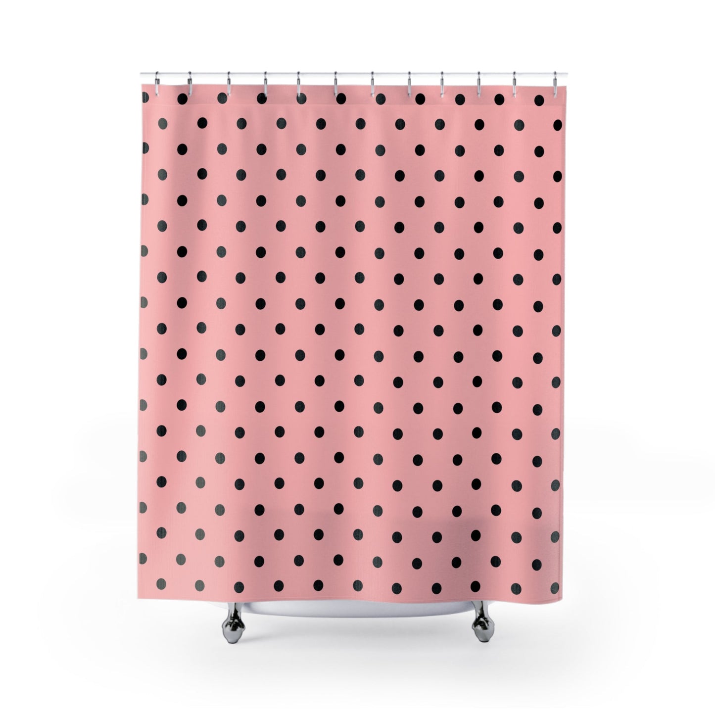 Pink and Black Polka Dot Shower Curtain — Chic Retro Bathroom Decor