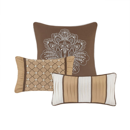 6 Piece Jacquard Quilt Set with Throw Pillows Brown/Gold King/Cal King