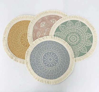 Fennco Styles Unique Dream Catcher Fringe Cotton Placemats 14-inch Round, Set of 4 - Boho Decorative Table Mats for Home Decor, Dining Table, Banquets and Special Events