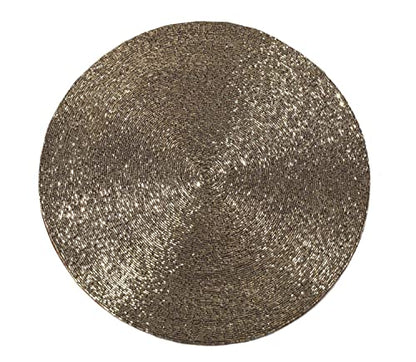 Fennco Style Hand Beaded Maharani Stunning Hand Beaded Placemat 14" Round, 1-Piece - Silver Glass Beads Table Mat for Banquets, Christmas, Special Events and Home Décor