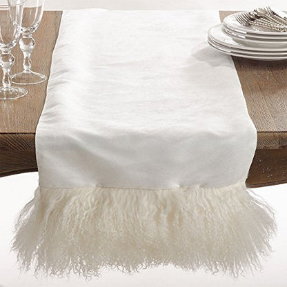 Fennco Styles Genuine Mongolian Lamb Fur Table Runner 16" W x 72" L – Black Plush Table Cover for Dining Room, Banquets, Family Gatherings, Holidays, Special Events and Home Décor