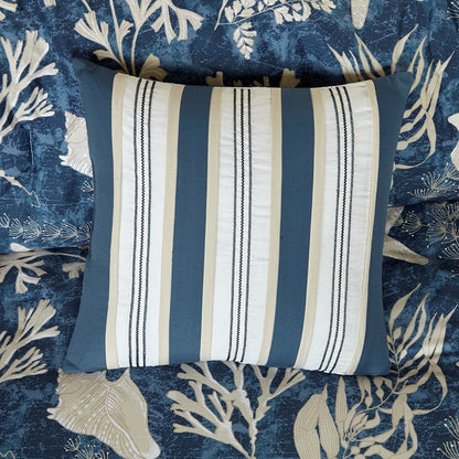 7 Piece Cotton Sateen Comforter Set Blue Cal King