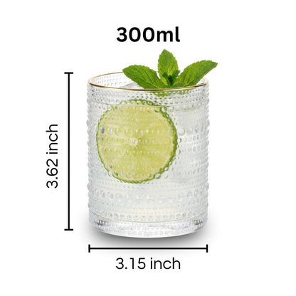 Clear Gold Rim Hobnail Glass Set, 6 Piece 10oz Transparent