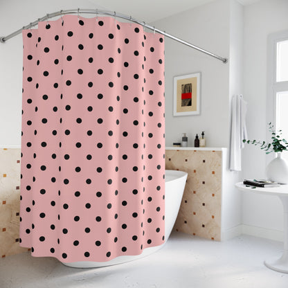 Pink and Black Polka Dot Shower Curtain — Chic Retro Bathroom Decor