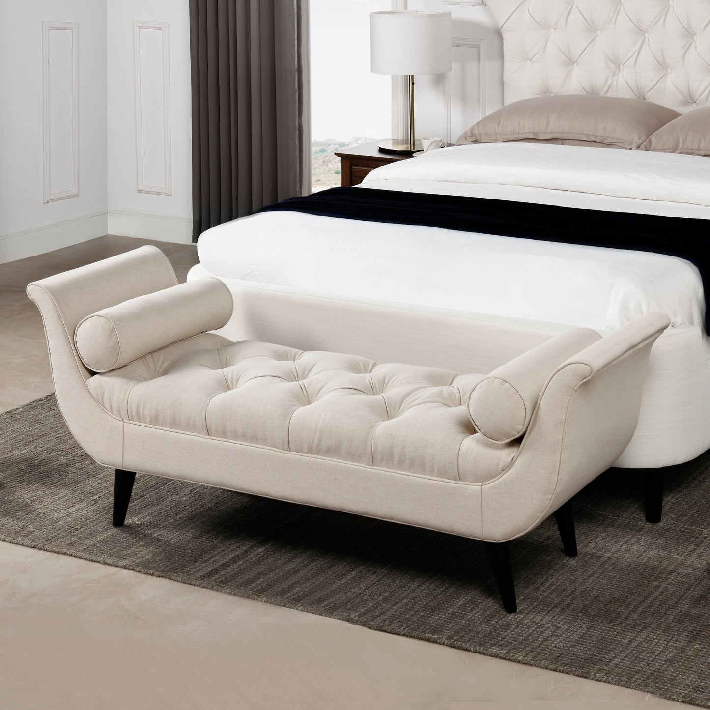 Alma Tufted Flared Arm Entryway Bench in Sky Neutral