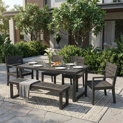 Outdoor 6-Seater Acacia Wood Dining Set with Bench