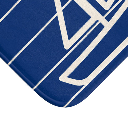 Nautical Blue “Le Bain” Bath Mat — Striped Kid's Sailboat Bathroom Rug