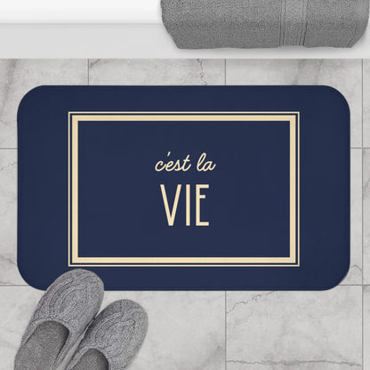 C'est la vie Bath Mat, Grey Blue | Chic Bathroom Decor