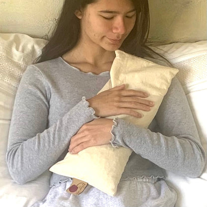 Rectangle/Cervical Pillow in Unbleached, Pre-washed, Natura Denim with Cherry Print Pillowcase