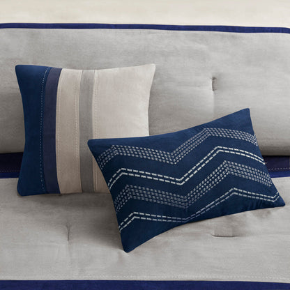 7 Piece Faux Suede Comforter Set Blue Queen