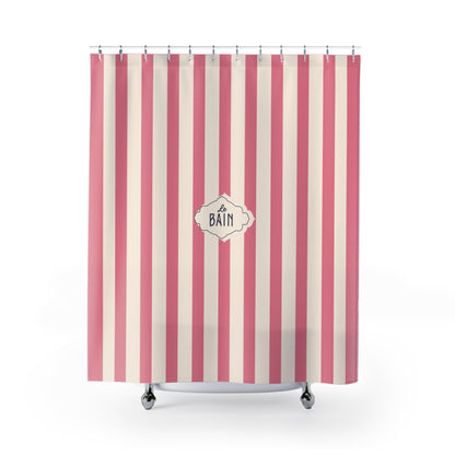 Shower Curtain — Pink Striped French 'Le Bain' Bathroom Decor