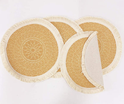 Fennco Styles Unique Dream Catcher Fringe Cotton Placemats 14-inch Round, Set of 4 - Boho Decorative Table Mats for Home Decor, Dining Table, Banquets and Special Events