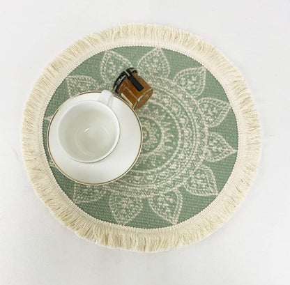 Fennco Styles Unique Dream Catcher Fringe Cotton Placemats 14-inch Round, Set of 4 - Boho Decorative Table Mats for Home Decor, Dining Table, Banquets and Special Events