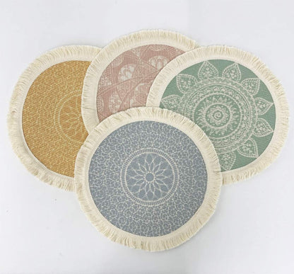 Fennco Styles Unique Dream Catcher Fringe Cotton Placemats 14-inch Round, Set of 4 - Boho Decorative Table Mats for Home Decor, Dining Table, Banquets and Special Events