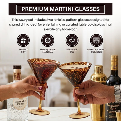 Tortoise Leopard Print Martini 9oz - Set of 2, 7.1" Spotted Borosilicate Cocktail
