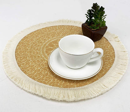 Fennco Styles Unique Dream Catcher Fringe Cotton Placemats 14-inch Round, Set of 4 - Boho Decorative Table Mats for Home Decor, Dining Table, Banquets and Special Events