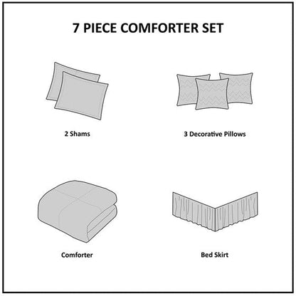 7 Piece Cotton Printed Comforter Set Indigo King