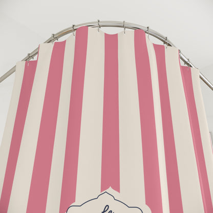 Shower Curtain — Pink Striped French 'Le Bain' Bathroom Decor