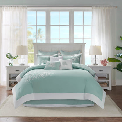 Oversized Cotton Jacquard Comforter Set - Aqua - Queen