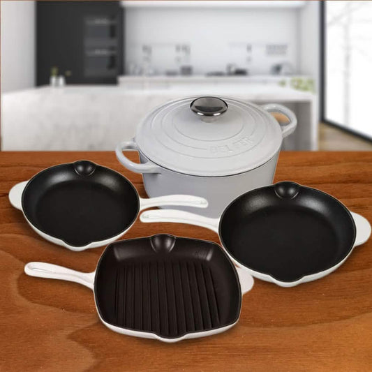 5-Piece Enameled Cast Iron Cookware Set — Pure White