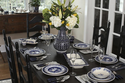 Blue Garden 16 -Piece Hand Painted Stoneware Bowls and Plates Dinnerware Set, Service for 4