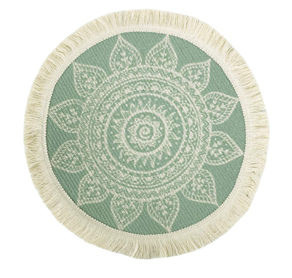 Fennco Styles Unique Dream Catcher Fringe Cotton Placemats 14-inch Round, Set of 4 - Boho Decorative Table Mats for Home Decor, Dining Table, Banquets and Special Events
