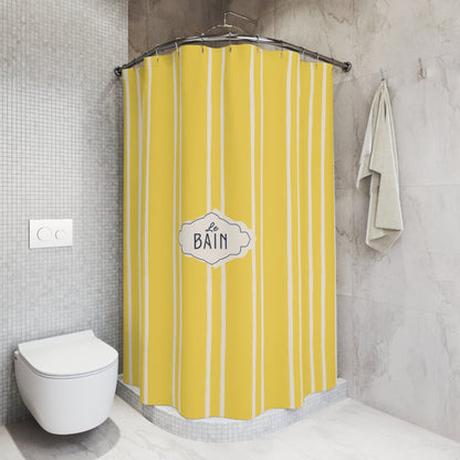 Shower Curtain — Yellow Striped French 'Le Bain' Bathroom Decor