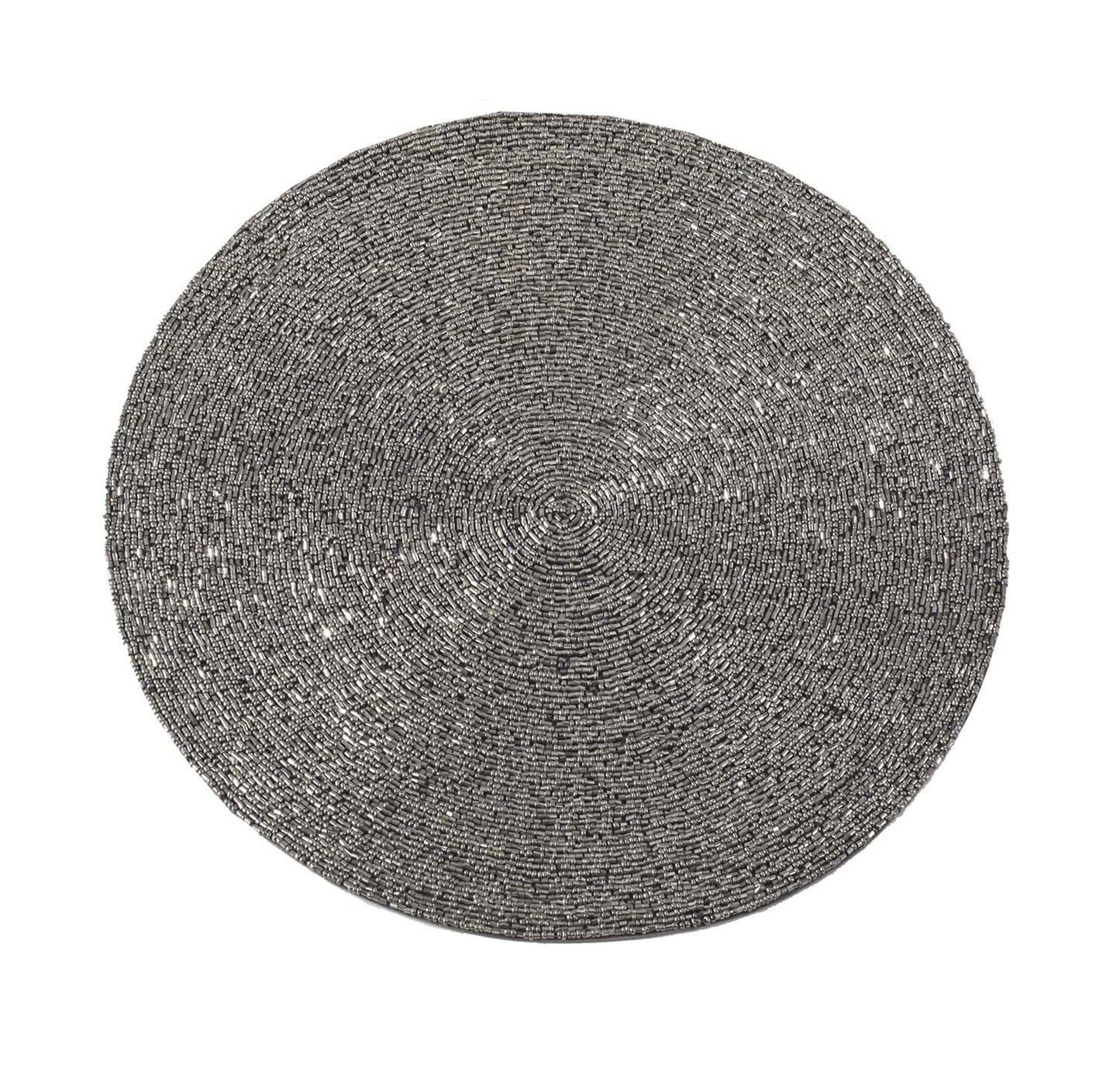 Fennco Style Hand Beaded Maharani Stunning Hand Beaded Placemat 14" Round, 1-Piece - Silver Glass Beads Table Mat for Banquets, Christmas, Special Events and Home Décor