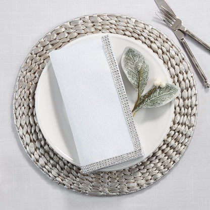 Fennco Styles Elegant Lily Collection Studded Design Cloth Napkins 20" W x 20" L, Set of 4 - White Rhinestone Dinner Napkins for Dining Table, Banquets, Family Gathering and Special Occasion