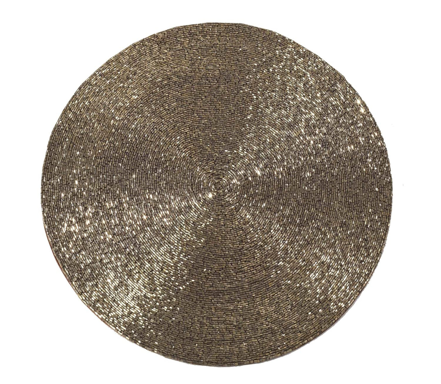 Fennco Style Hand Beaded Maharani Stunning Hand Beaded Placemat 14" Round, 1-Piece - Silver Glass Beads Table Mat for Banquets, Christmas, Special Events and Home Décor