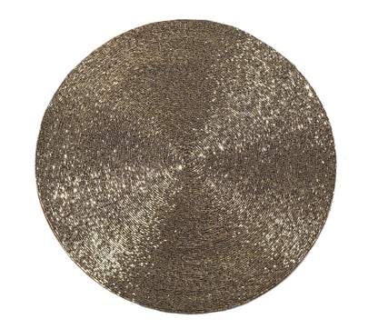 Fennco Style Hand Beaded Maharani Stunning Hand Beaded Placemat 14" Round, 1-Piece - Silver Glass Beads Table Mat for Banquets, Christmas, Special Events and Home Décor
