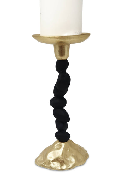 Black and Gold Pillar Candle Holder With Pebble Design