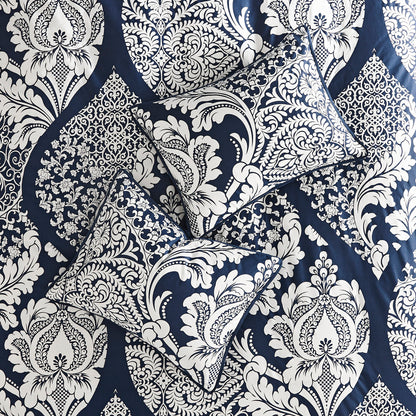 7 Piece Cotton Printed Comforter Set - Indigo Cal King