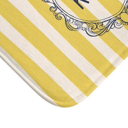 Cute Powder Room Bath Mat — Yellow Striped Decorative Bathroom Rug