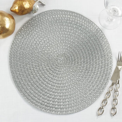 Fennco Styles Modern Everyday Textured Placemats 15 Inches Round, Set of 4 – Black Woven Table Mats for Home, Dining Room Décor, Banquets, Indoor & Outdoor and Special Events