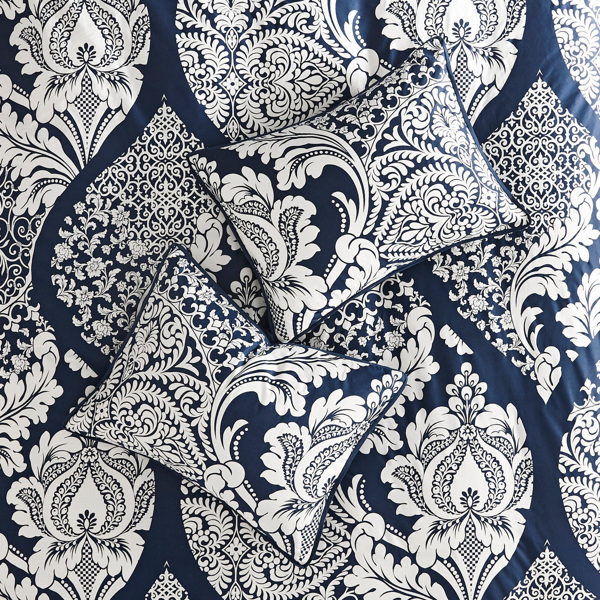 7 Piece Cotton Printed Comforter Set Indigo King
