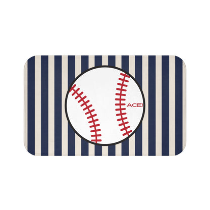 Baseball Bath Mat – Blue-Grey Striped Soft Non-Slip Bathroom Rug