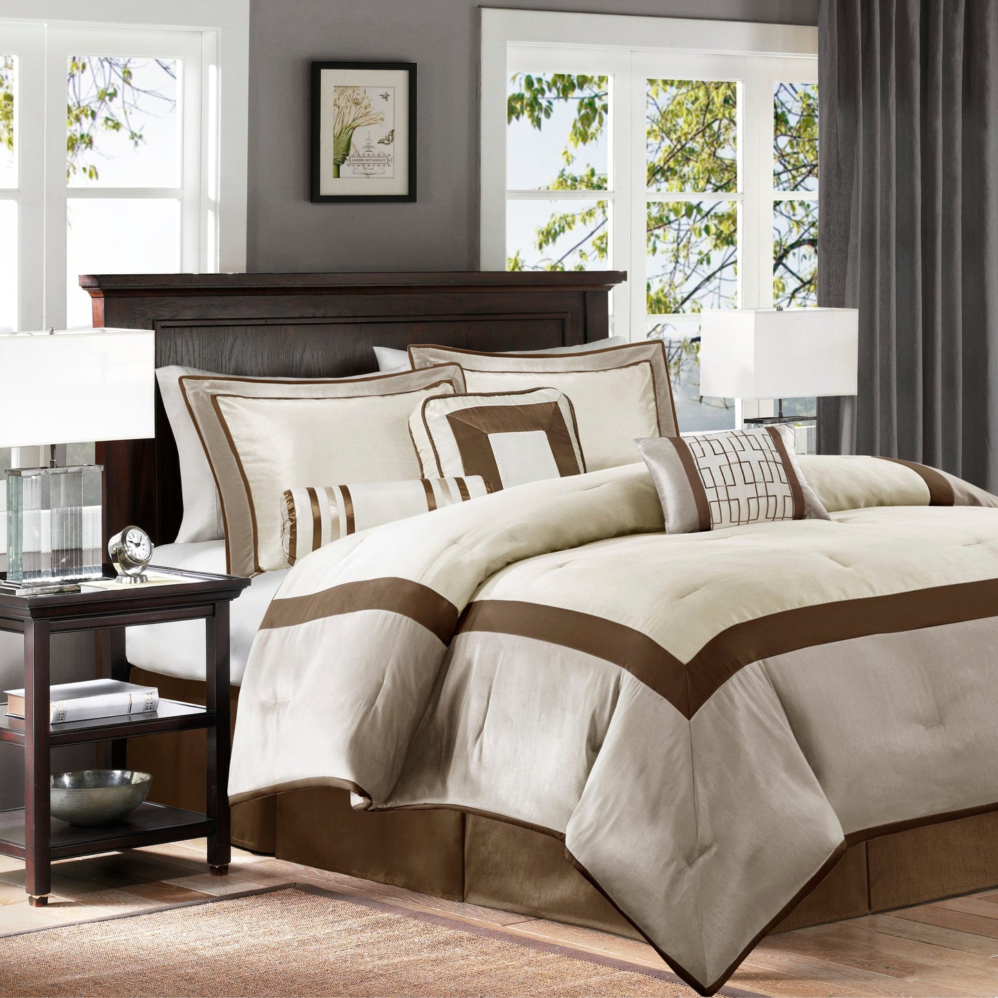 7 Piece Comforter Set - Taupe/Brown King