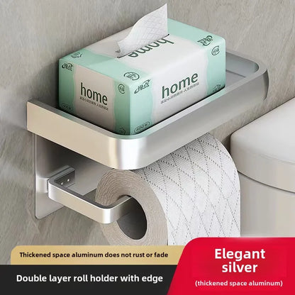 Wall-Mounted Toilet Paper Holder with Shelf - Aluminum Alloy Rustproof Bathroom Roll Holder