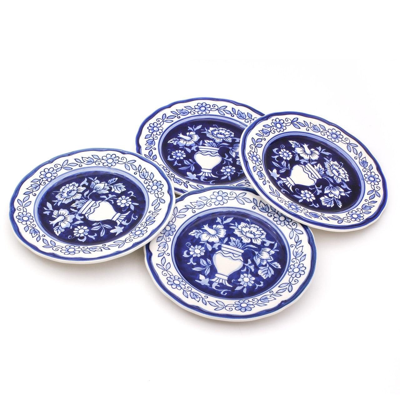 Blue Garden 4 Piece Hand-painted Salad Plates