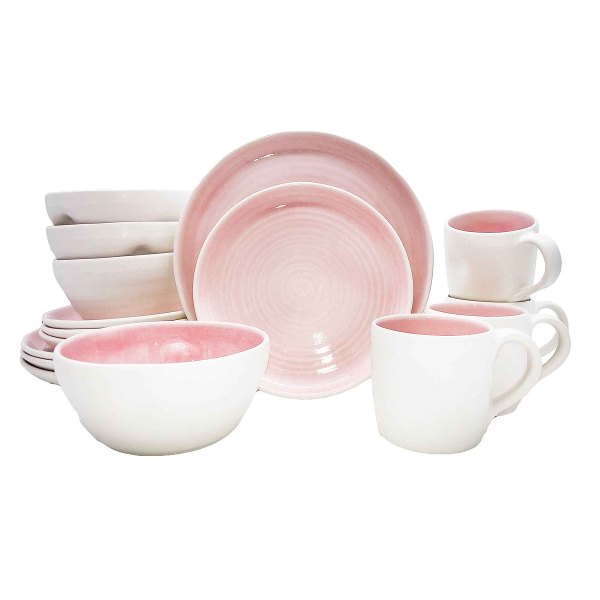 Pinch Pink Stoneware 16 Piece Dinnerware Set, Service For 4
