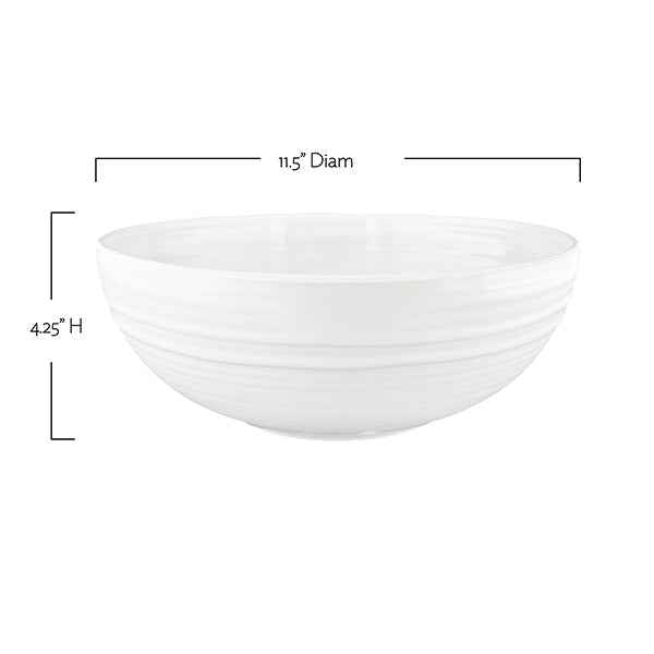 Lines White Stoneware Salad Bowl