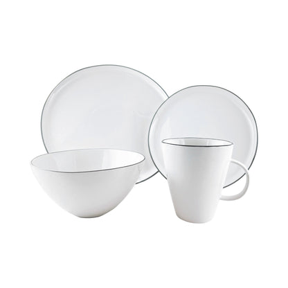 Abbesses Grey Rim Porcelain 4 Piece Dinnerware Set, Service For 1