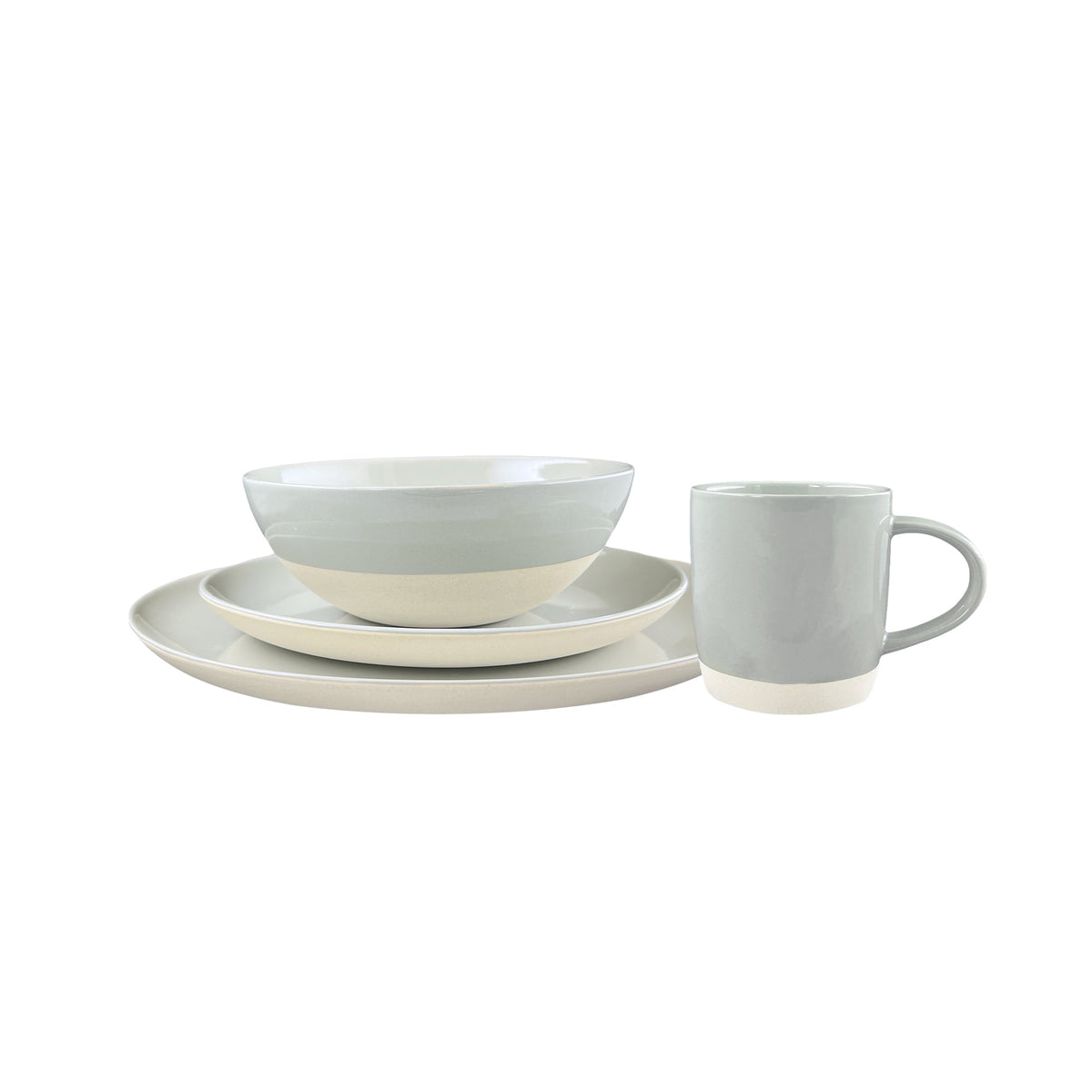 Shell Bisque Grey Porcelain 4 Piece Dinnerware Set, Service For 1