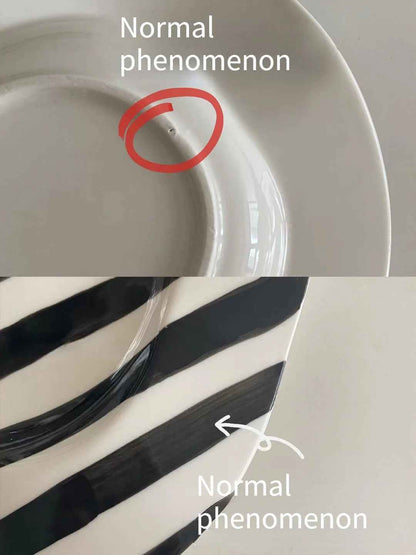 Nordic Ceramic Plate Dot Stripe Irregular Wave Shape Ceramic Dessert Plate Pasta Plate Dinner Plates Ceramic Dish Plates