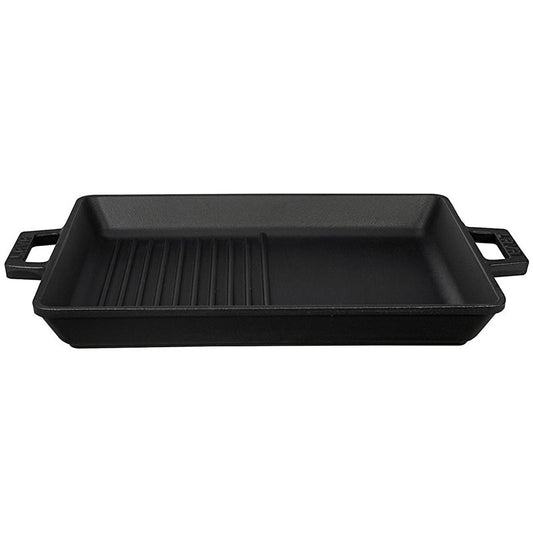 Lava Cast Iron Hybrid Grill Pan - 10x12 Inch Rectangular Enameled Pan for Indoor Stovetop Oven Use, Grill and Fry Simultaneously