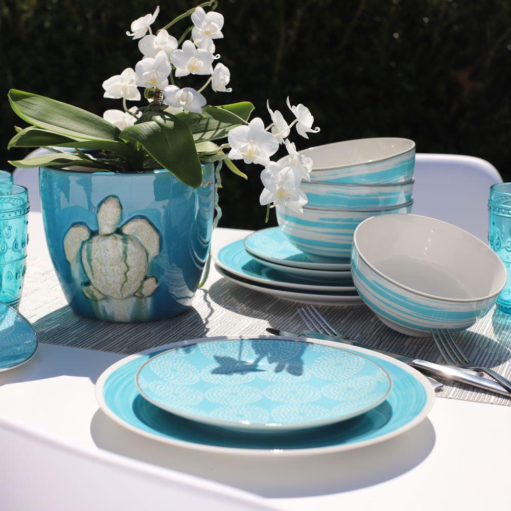 Simpatico 16 Piece Stoneware Dinnerware Set , Turquoise