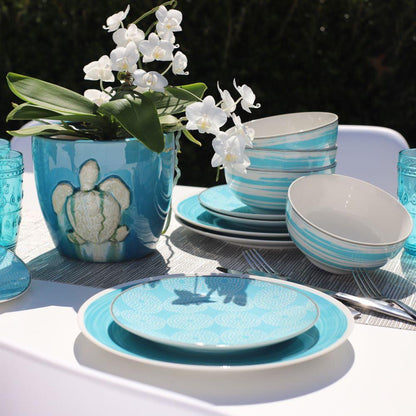 Simpatico 16 Piece Stoneware Dinnerware Set , Turquoise