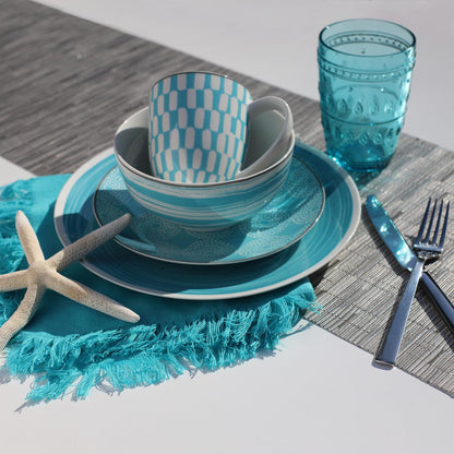 Simpatico 16 Piece Stoneware Dinnerware Set , Turquoise